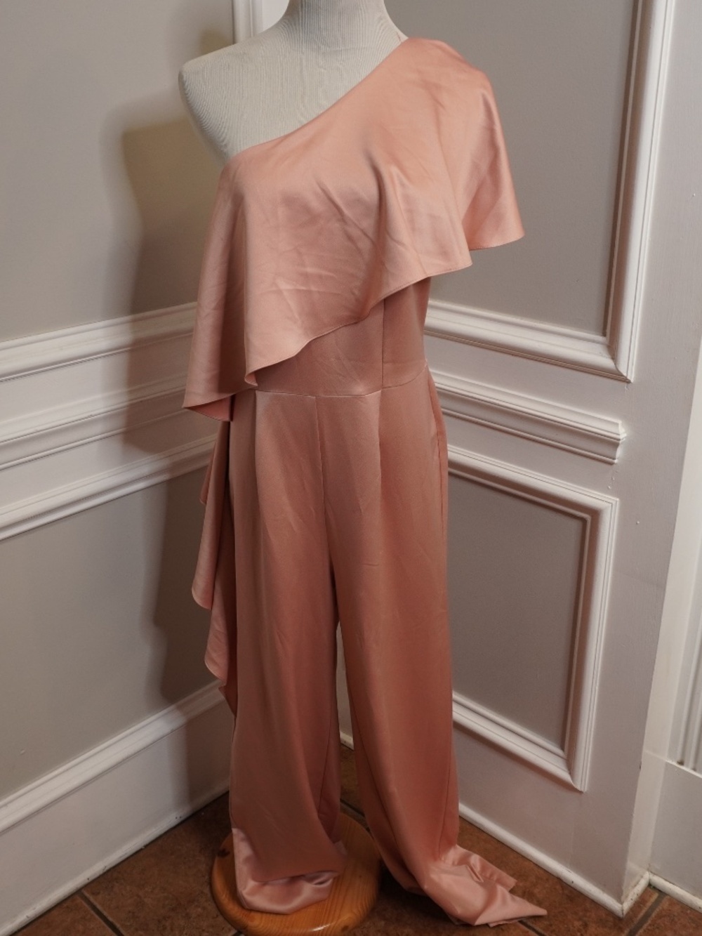 Miss Selfridge Blush Silk One-Shoulder Jumpsuit